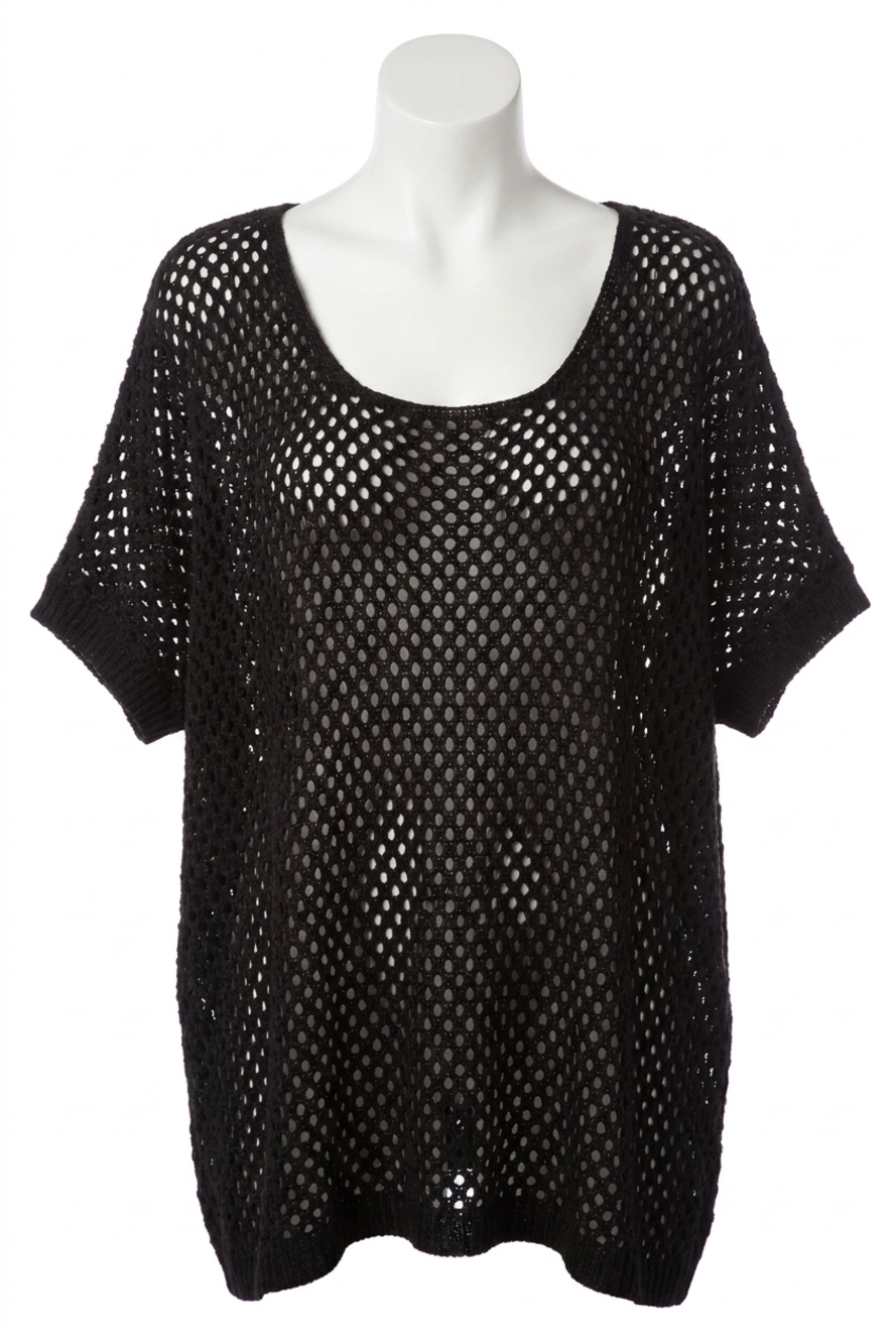NEW FRENCH KYSS crochet poncho in black